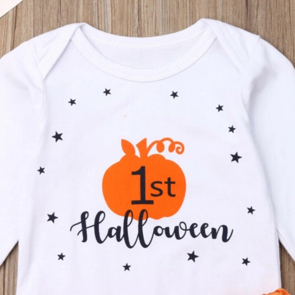 Girl girls toddler outfit onesie skirt First Halloween pumpkin orange new - Picture 4 of 5